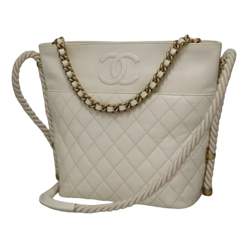 Chanel Vintage Quilted CC Bucket Bag / Rope-Handle Bucket Bag