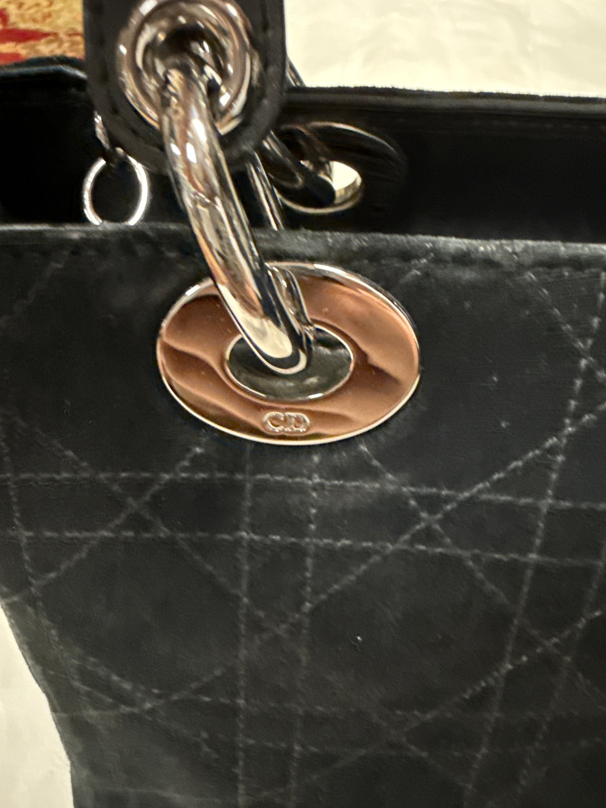 Christian Dior Black Suede Leather Medium ‘Lady Dior’ Handbag