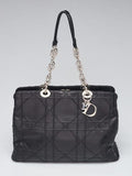 Christian Dior Black Cannage Quilted Lambskin Leather Soft Medium Zipped Shopping Tote Bag