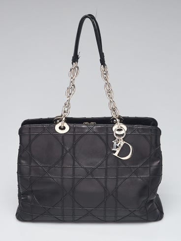 Christian Dior Black Cannage Quilted Lambskin Leather Soft Medium Zipped Shopping Tote Bag