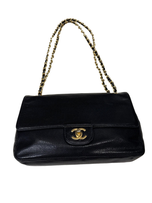 Chanel Black Classic Perforated Single Flap Shoulder Bag
