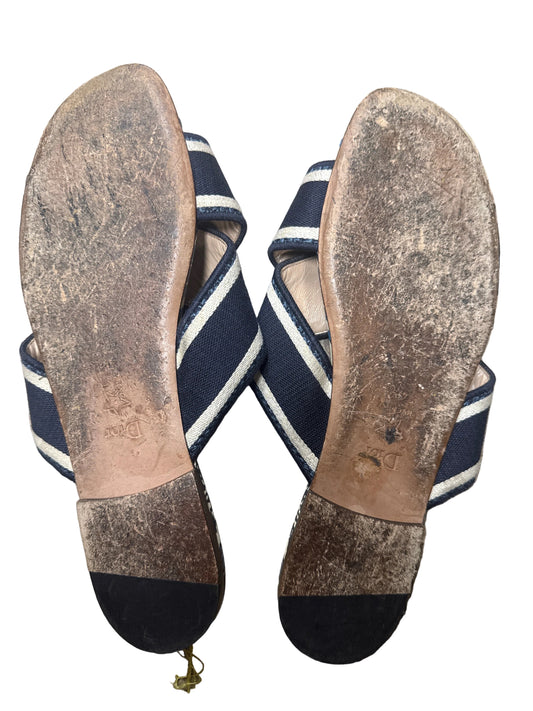 Christian Dior Canvas Palms Embroidered Dway Criss Cross Slide Sandals 41.5 Indigo Blue