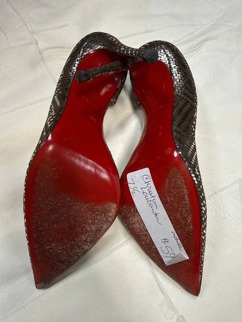 Christian Louboutin Pigalle Pumps Silver Pewter Heels 37
