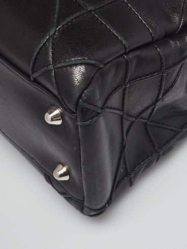 Christian Dior Black Cannage Quilted Lambskin Leather Soft Medium Zipped Shopping Tote Bag