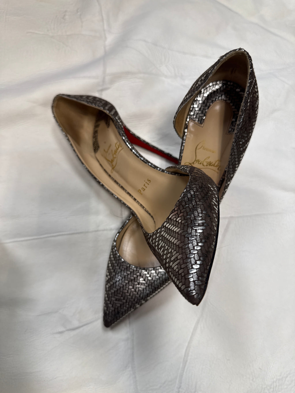 Christian Louboutin Pigalle Pumps Silver Pewter Heels 37