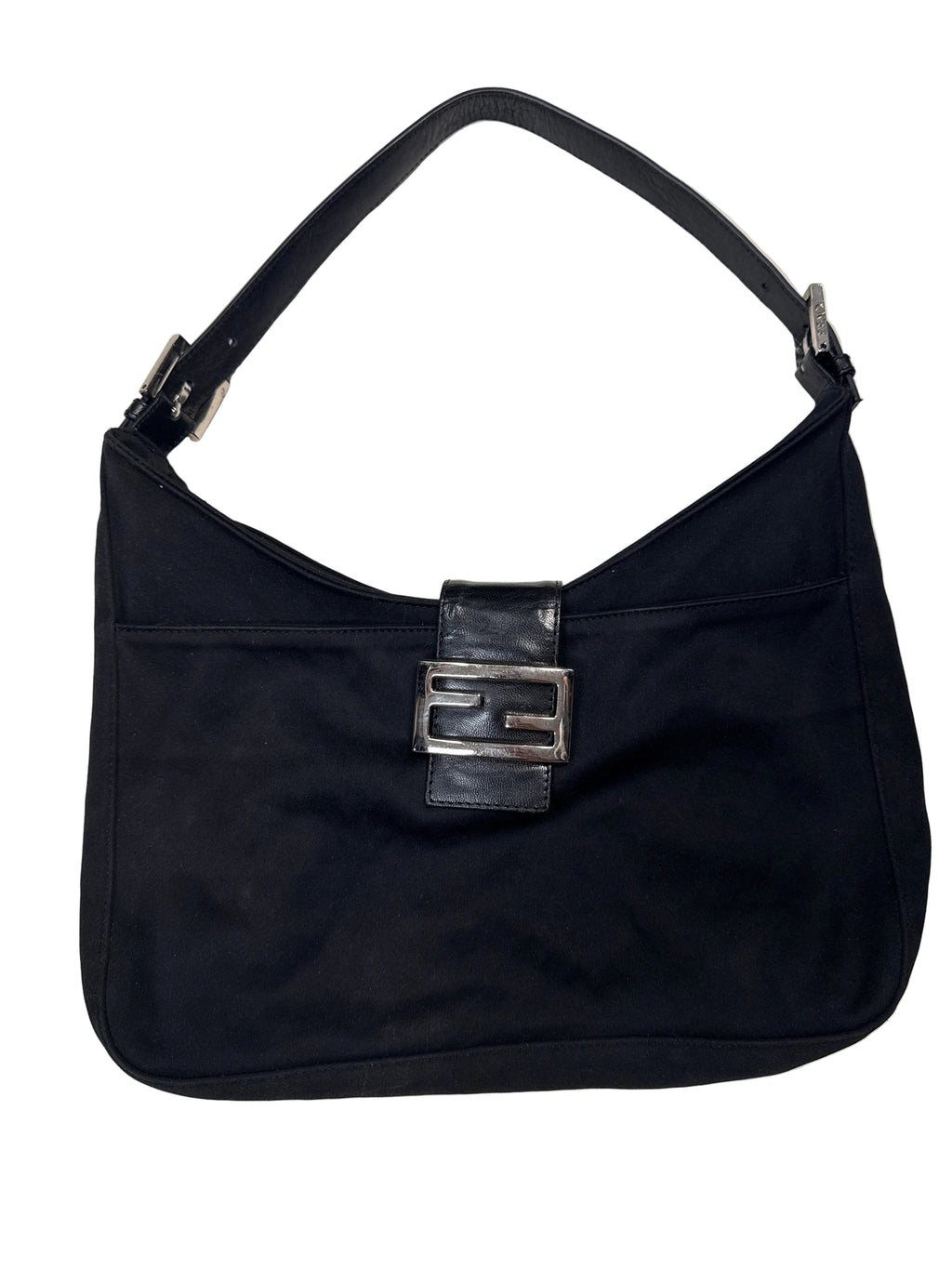 Fendi Black Neoprene Hobo Baguette Bag