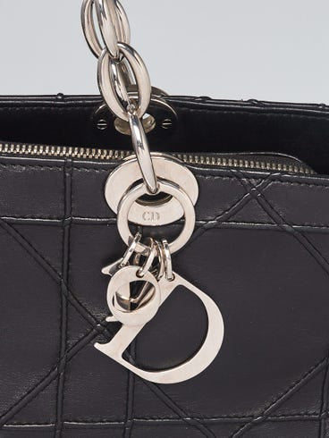 Christian Dior Black Cannage Quilted Lambskin Leather Soft Medium Zipped Shopping Tote Bag