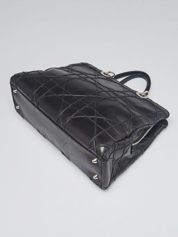 Christian Dior Black Cannage Quilted Lambskin Leather Soft Medium Zipped Shopping Tote Bag