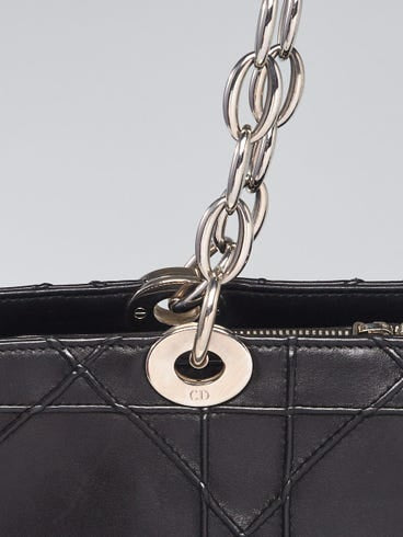 Christian Dior Black Cannage Quilted Lambskin Leather Soft Medium Zipped Shopping Tote Bag