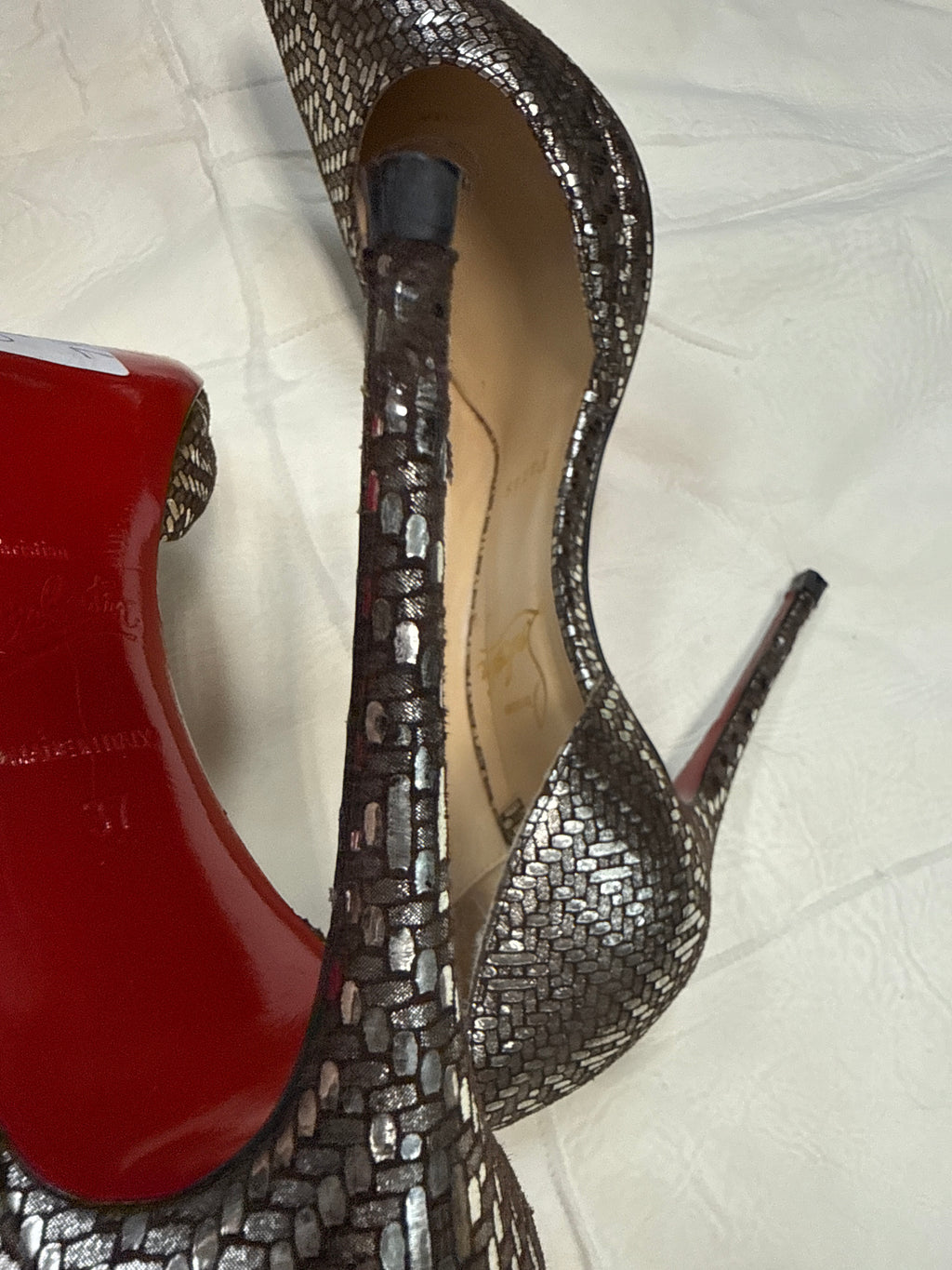 Christian Louboutin Pigalle Pumps Silver Pewter Heels 37