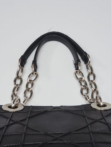 Christian Dior Black Cannage Quilted Lambskin Leather Soft Medium Zipped Shopping Tote Bag