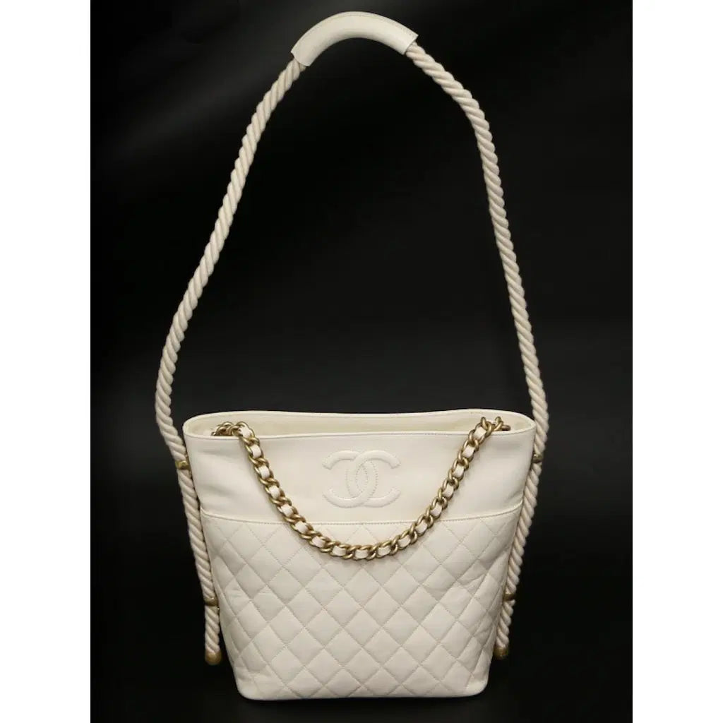 Chanel Vintage Quilted CC Bucket Bag / Rope-Handle Bucket Bag