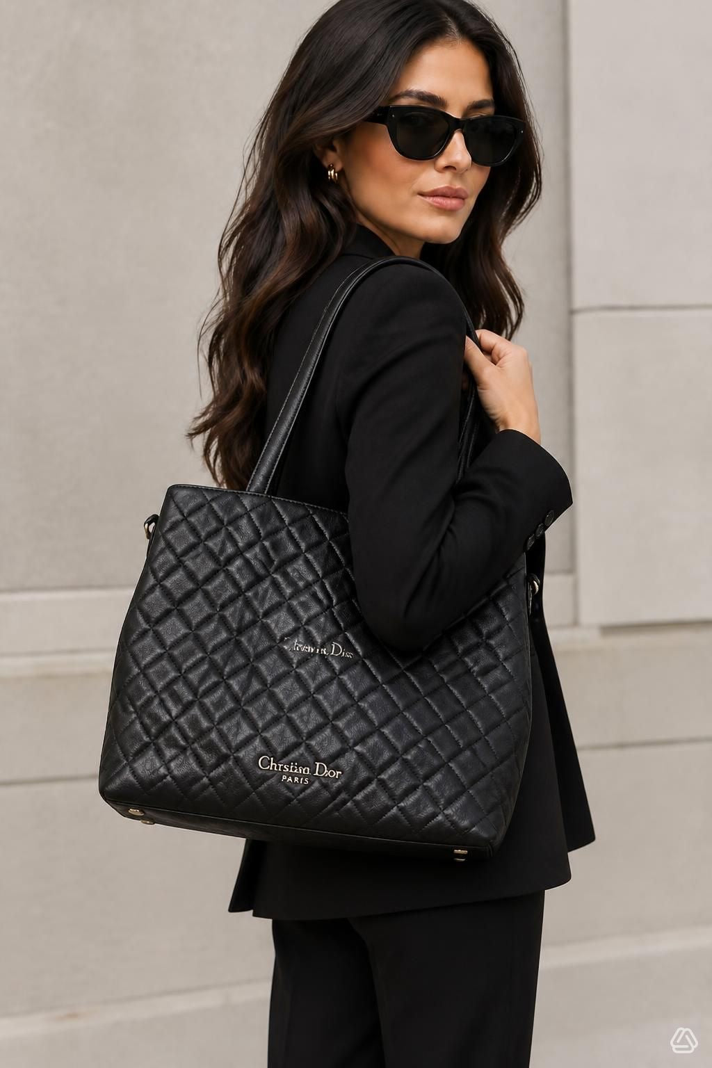 Christian Dior Black Cannage Quilted Lambskin Leather Soft Medium Zipped Shopping Tote Bag