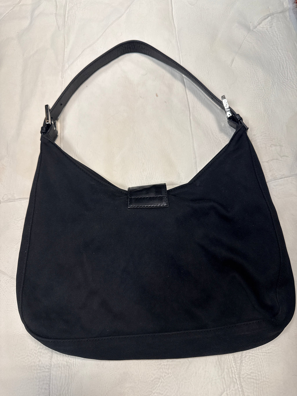 Fendi Black Neoprene Hobo Baguette Bag