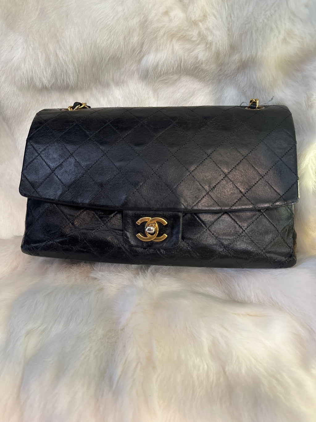 Chanel Vintage Classic Double Flap Bag Quilted Lambskin Medium