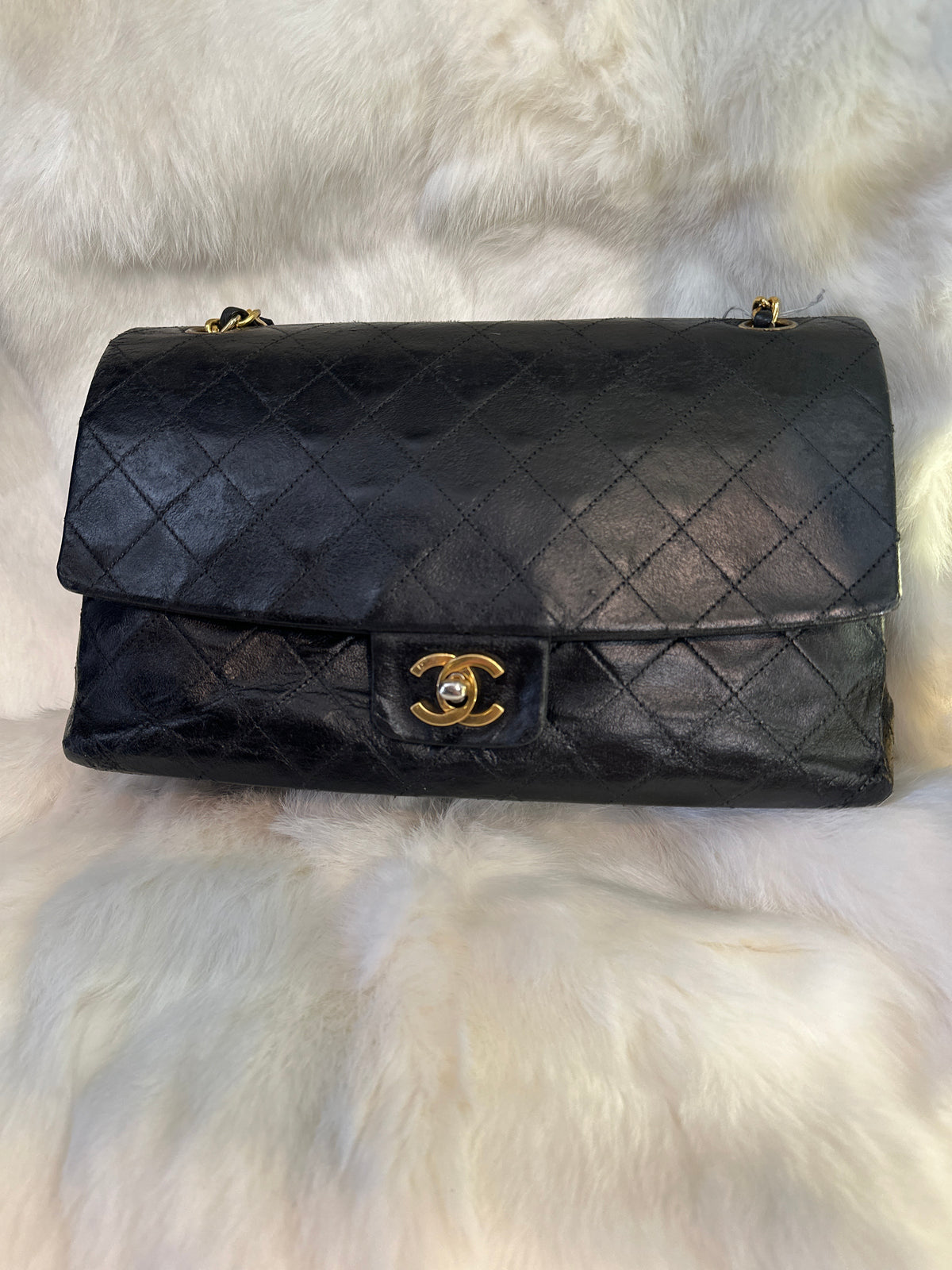 Chanel Vintage Classic Double Flap Bag Quilted Lambskin Medium