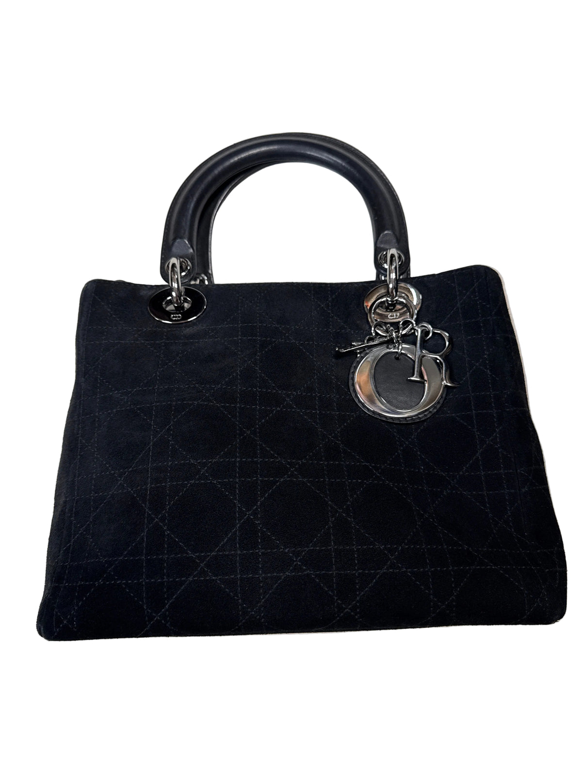 Christian Dior Black Suede Leather Medium ‘Lady Dior’ Handbag