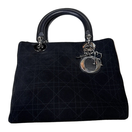 Christian Dior Black Suede Leather Medium ‘Lady Dior’ Handbag