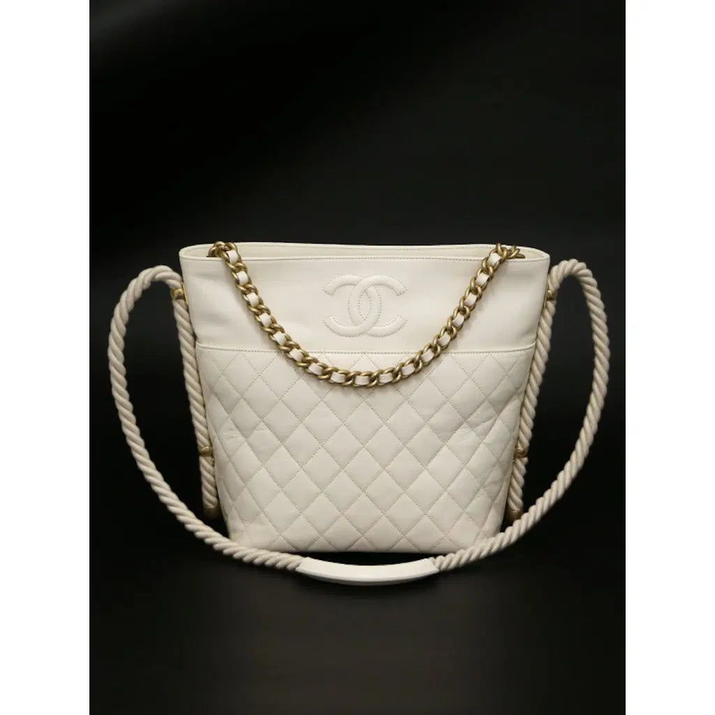 Chanel Vintage Quilted CC Bucket Bag / Rope-Handle Bucket Bag