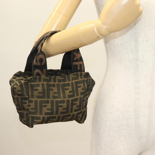 Fendi Zucca Nylon Leather Brown Mini Hand Bag
