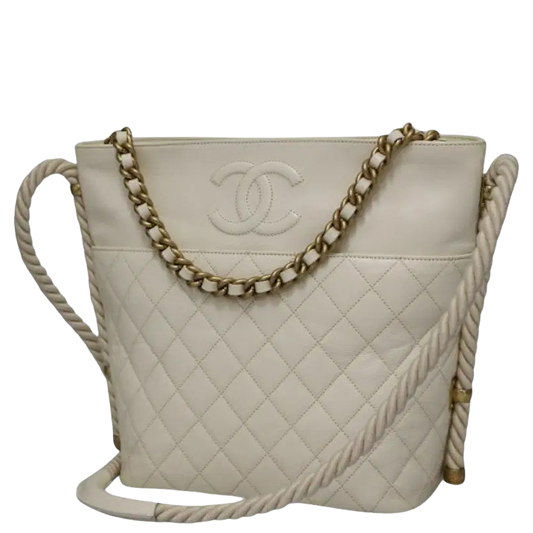Chanel Vintage Quilted CC Bucket Bag / Rope-Handle Bucket Bag