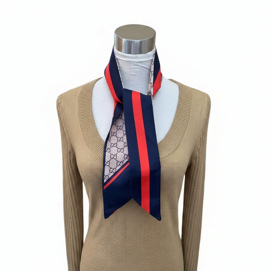 Gucci Navy Blue/Red Silk Stripe Truly Scarf