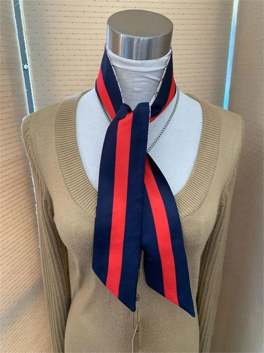 Gucci Navy Blue/Red Silk Stripe Truly Scarf