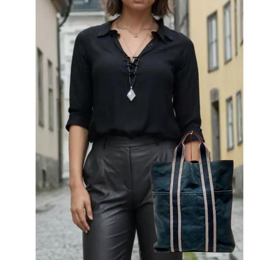 HERMES Black Canvas Fourre Tout Tote Bag