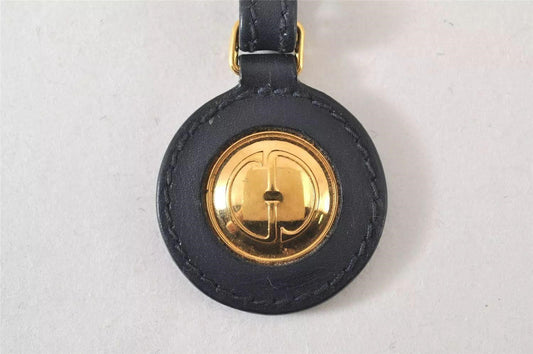 GUCCI Vintage Key Charm Gold Plating Leather Navy