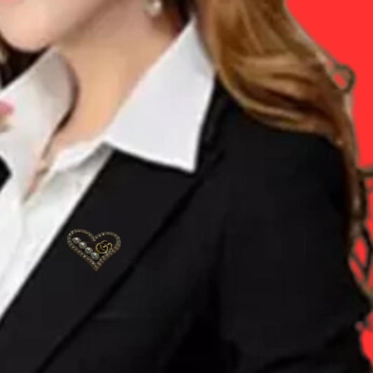 Gucci Vintage Heart Brooch Rhinestones + Pearl