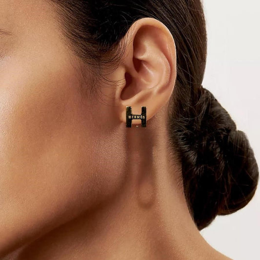 HERMES GOLD TONE "H" POST EARRINGS