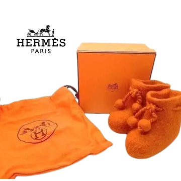 HERMES Baby Shoes Cashmere Felt Orange bag + box