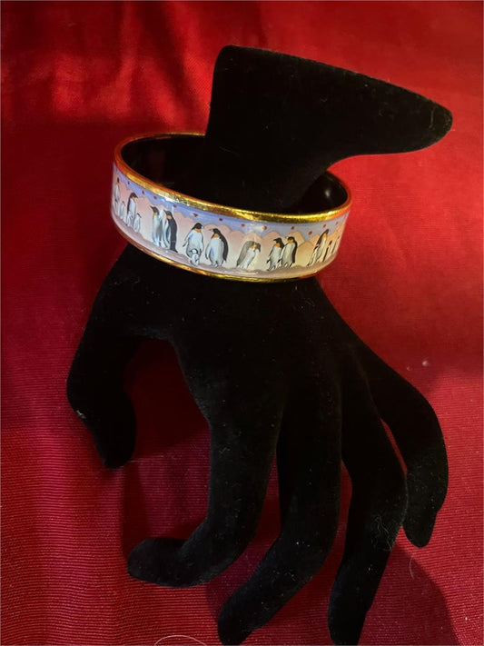 HERMES Emaille Enamel MM Gold Tone Bangle Bracelet