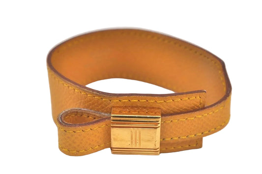 HERMES Artemis Bangle Bracelet Leather Gold Yellow