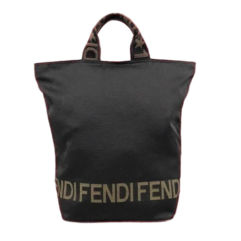 FENDI Black Nylon Shopper Tote Handbag