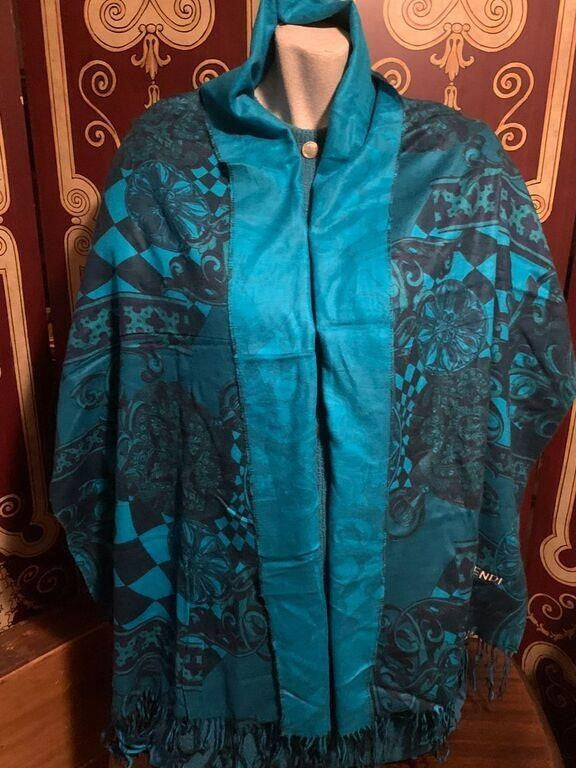 FENDI Turquoise Reversible Cashmere Long Scarf