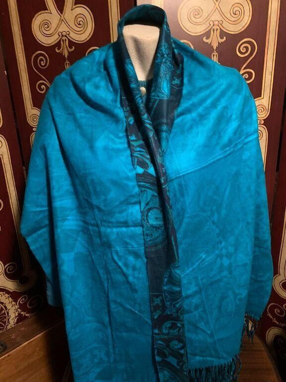 FENDI Turquoise Reversible Cashmere Long Scarf