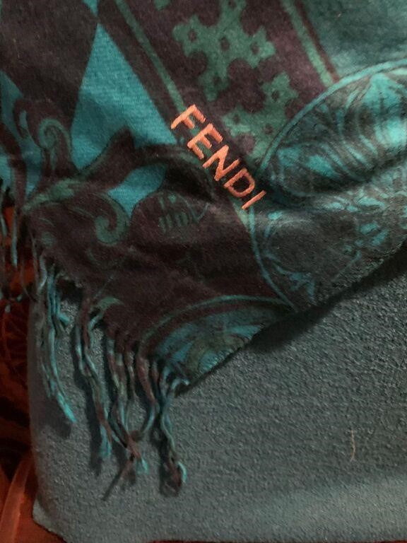 FENDI Turquoise Reversible Cashmere Long Scarf