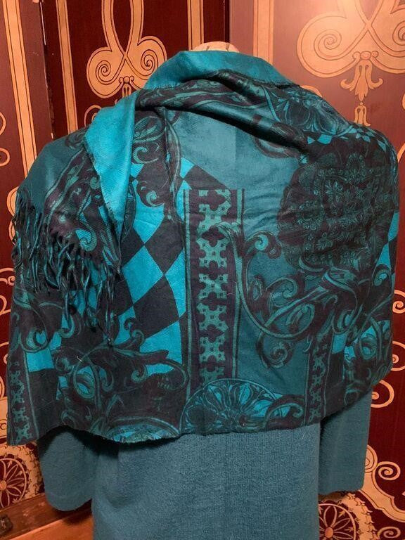 FENDI Turquoise Reversible Cashmere Long Scarf