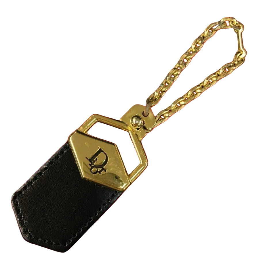 Christian Dior Logo Gold Tone Key Ring Bag Charm