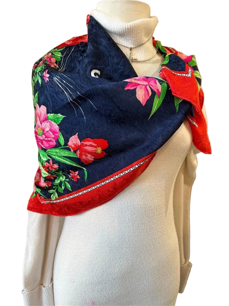 Classic Dior Black Panther Silk Scarf