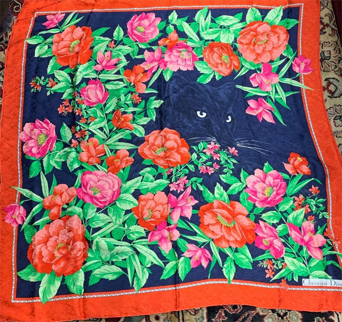 Classic Dior Black Panther Silk Scarf
