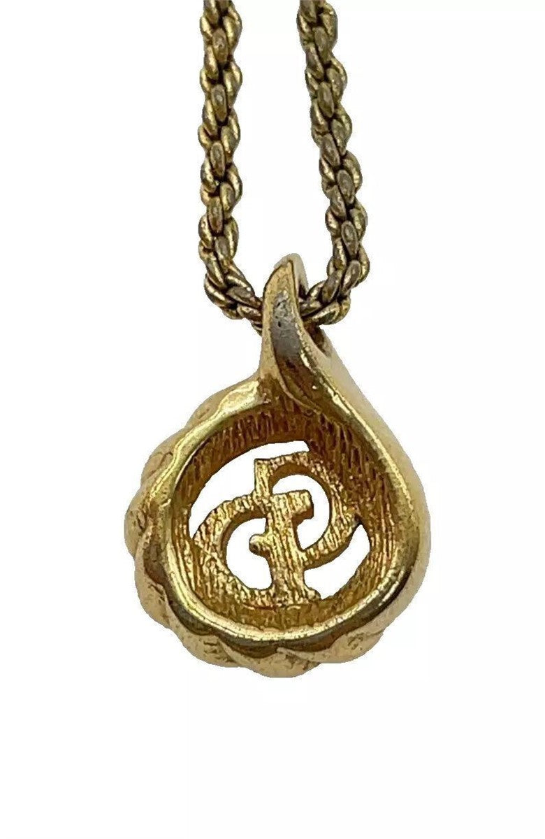 Christian Dior logo Teardrop Motif Gold Necklace