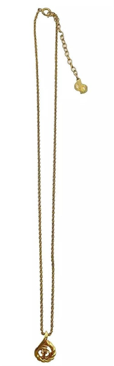 Christian Dior logo Teardrop Motif Gold Necklace