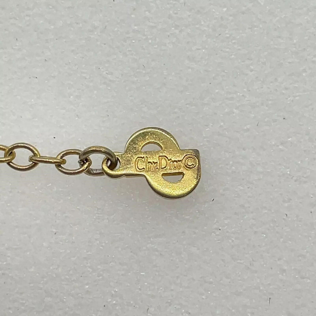 Christian Dior logo Teardrop Motif Gold Necklace