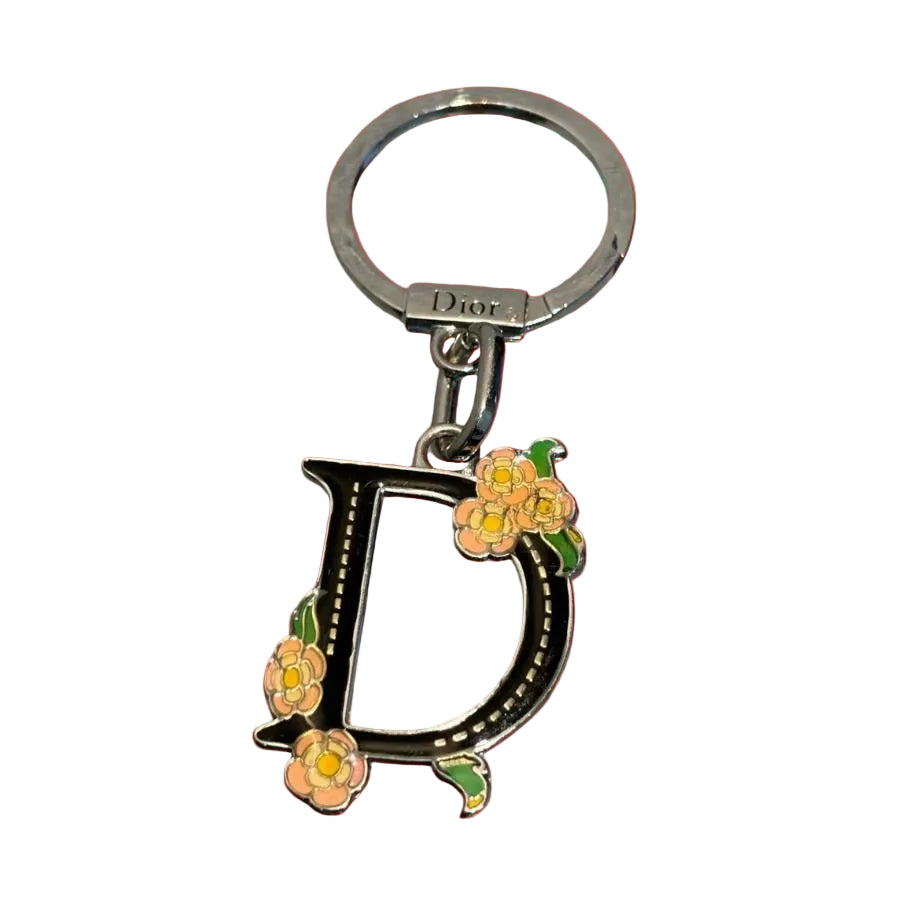 Christian Dior Keychain Silver Bag Charm Floral