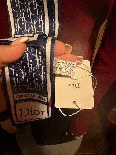 NWT Classic Dior Navy Blue/White Silk Twilly