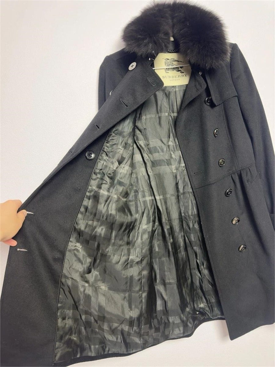 Burberry Coatbridge Fox Collar Cashmere Coat Sz 4
