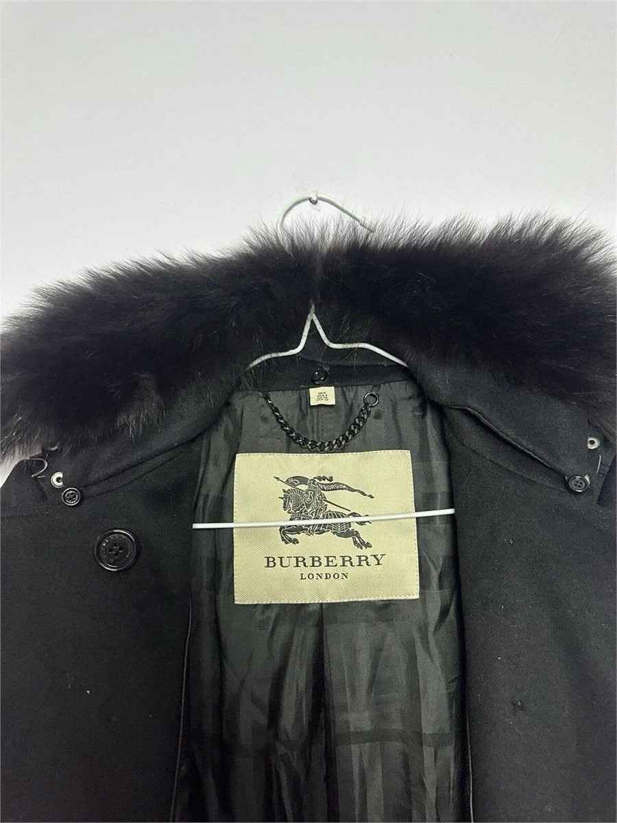 Burberry Coatbridge Fox Collar Cashmere Coat Sz 4