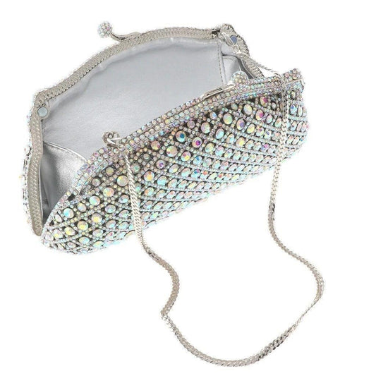 Silver Tone Rhinestone Crystal Clutch Evening Bag